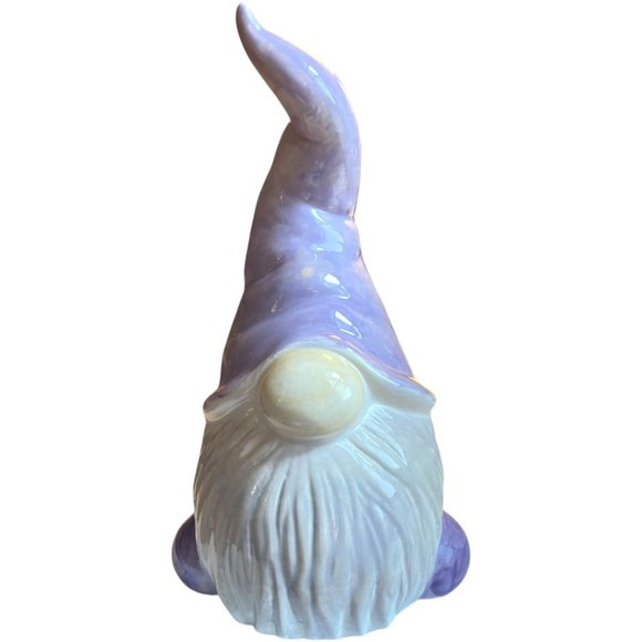 Hand-Painted GNOME Ceramic Decor Pastel Lilac 8.75" tall Whimsical - Picture 2 of 14